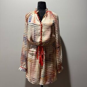 Anthropologie Adelyn Rae Grid Graphic Romper Ruffle Lined